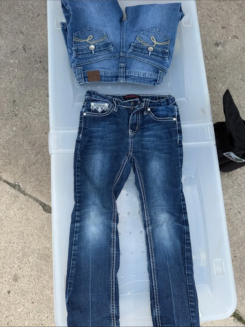 Justice Blue Denim Flare Jeans with Lace Trim Pockets